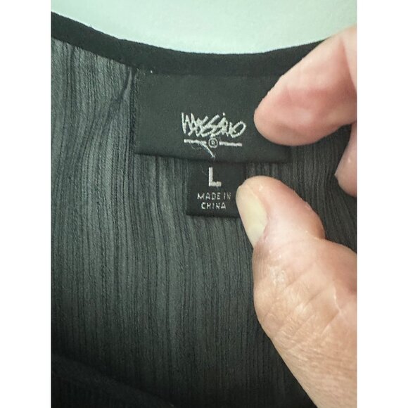 Black Sheer Blouse With Tie Neck & Pom Pom Trim - Womens L - Picture 3 of 7